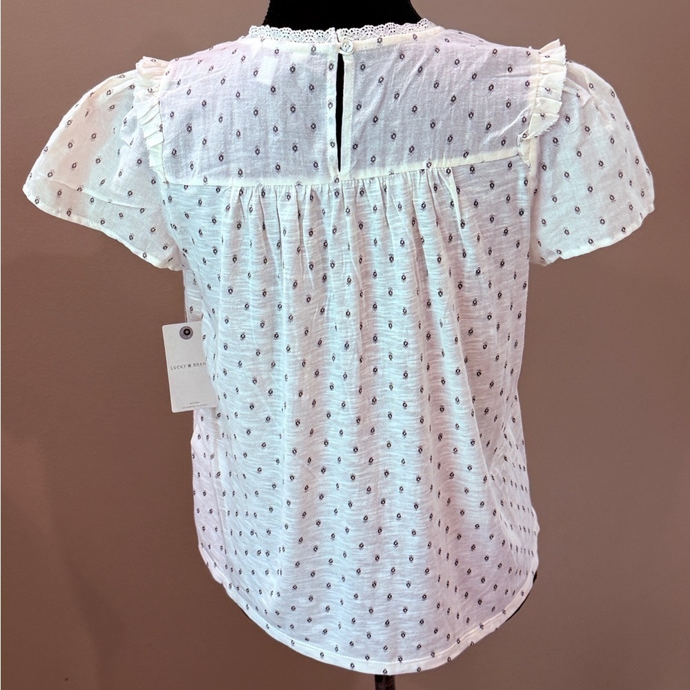 Nwt Women’s LUCKY BRAND novelty short sleeve peasant top- Size Small - Picture 7 of 8